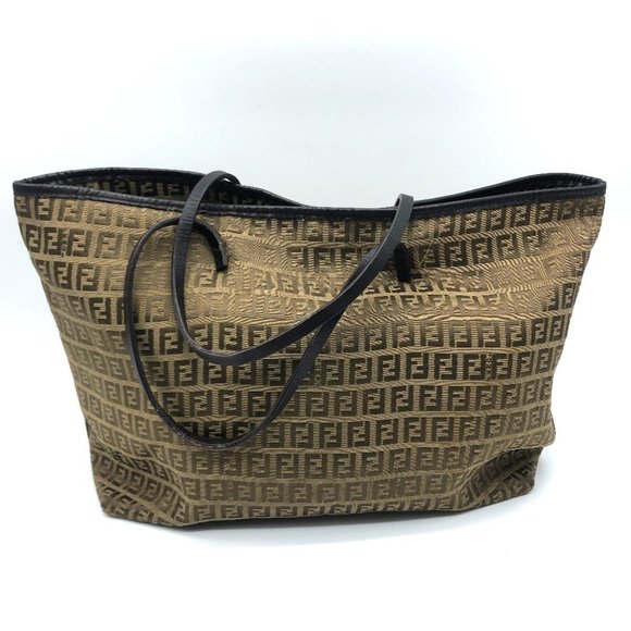 FENDI FF logo Zucca print Zucchino tote bag in canvas/leather, women's, beige... - Picture 1 of 8